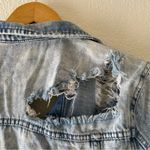 Refuge  Light Wash Distressed Denim Jacket with Holes Photo 3