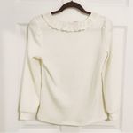 Korean Style White Pearl Button Lace Trim Long Sleeve Knitted Blouse Top Photo 3