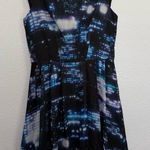 Milly  Bella Cityscape Pleated Mini Dress Blue Black 8 Photo 0