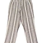 Garnet Hill Womens High Rise Gray White Striped Linen Casual Pants Pockets 14 Photo 0