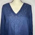 Saint Tropez West  Navy Blue Embroidered 100% Linen Tunic V-Neck Sz M Photo 1