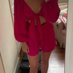 Two Piece Crop Top Shorts Set Pink Photo 3