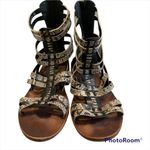 Very Volatile  Black And Grey Snakeskin Gladiator Sandals. Photo 1