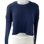 ONIA Women's Navy Blue Waffle Knit Crewneck Long Sleeve Crop Sweater Top Sz S/P Photo 0