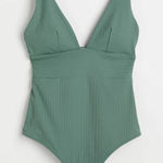 H&M Size XL Sage Green Shaping V Neck One Piece Swimsuit Swim Photo 0