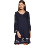 GLOBAL Desi Black Rayon A Line Dress Medium Photo 5