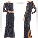 Mac Duggal  sequin formal dress high neck illusion navy formal cocktail Sz‎ 8 NWT Photo 3