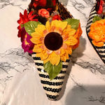 Vintage Beverly Feldman Floral Striped Pointed Toe Mules Kitten Heels Size 7.5 Black Photo 1