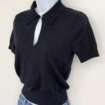 J.Crew Black Short Sleeve Polo Shirt Keyhole Button Knit Womens XS minimalist Photo 2