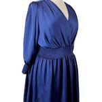 Ophelia Roe Dress V-neck Smocked Waist Ling Sleeves Blue New Satin Women’s XL Photo 1