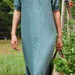 LAKEGauze Caftan Dress Large Cyprus Green Maxi Cotton V Photo 0