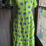 Vintage 90s Jennifer Moore neon flower power button down maxi dress, size small Green Photo 0