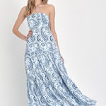 Lulus NEW Lulu’s Blue Paisley Sincerely Sweet Halter Midi Dress Medium Photo 0