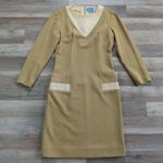 Vintage 60s Mod Long Sleeve Shift Dress Tan Size M Photo 3