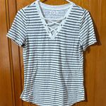 A New Day  Women's Striped Lace-Up V-Neck Tee Photo 0