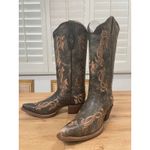 Tanner Mark Krackle Flor de Liz Embroidered Western Boots Brown Leather Sz 8 NIB Photo 1