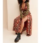 Free People Women’s Tilda Long Sleeve Red White Floral Printed Wrap Maxi Dress Photo 10