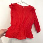 NEW YORK COMPANY NY&CO Red Floral Eyelet Ruffle 3/4 Sleeve Cotton Peplum Blouse Size XL Photo 13