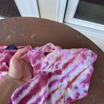 Brandy Melville Vintage Pink and white tie-dye V-neck short sleeve shirt sz m Photo 4