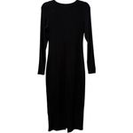 Quince  Ribbed Black Midi Long Sleeve Sustainable Tencel Dress Lined Size Small Photo 5