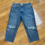 ZARA  Relaxed Fit High Waist Rise Ripped Distressed Jeans Blue denim cropped 14 Photo 1