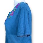 Vintage 90s Embroidered Cardigan Sweater Dark Blue Floral Short Sleeve Knit 10 Photo 5