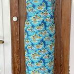 Vintage Spa Island Print Maxi Dress Sleeveless Tiki Resort Size Large 🍄 Blue Photo 0