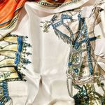 VINTAGE EQUESTRIAN horse and carriage orange silky SCARF 35’/35’ inches Photo 12