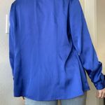 Mango Satin Button Down Blouse Top Size XXL Cobalt Blue Pockets Photo 2