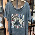 Hot Topic Akira america rock graphic tee wide v boat neck acid wash faded Tshirt skull Photo 7