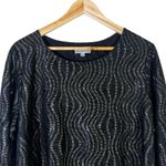 JM Collection  Metallic Wave Print Blouse Womens 1X Black Gold 3/4 Glam Modest Photo 2