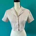 Brandy Melville John Galt Small Vivian Plaid Crop Top Collar Light Pink White Photo 1