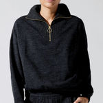 Varley  Miller Half Zip-Up Sweatshirt Medium Marl black gray Fold over collar Photo 0