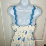 By the River Sea Shell Print Sleeveless Maxi Dress Ric Rac Trim Cream Blue M NWT White Size M Photo 7