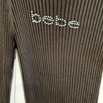 Bebe sparkly Crystal Logo olive green Mock neck Sweater MIDI Dress Size M Photo 3