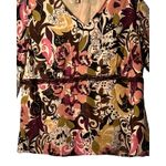 Womens Floral Blouse Size 1X Beige Silk Pullover V Neck Lightweight Sheer Lined Tan Photo 3