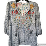 Johnny Was  Taryn top blue white tassels XS Photo 0