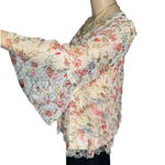 Angie Cottage Floral Blouse Pink Top Lace Bell Sleeve Blouse Women’s Small Shirt Photo 2