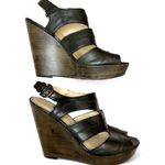 Coach  Jazlyn Black Platform Sandals Peep Toe Wedges Stacked Wood Heel Size 9 Photo 2