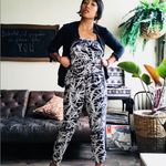 Loft Navy Blue Linen Blend Strapless Tapered Leg Jumpsuit Palm Print Size 0 Photo 2