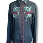 Vintage Roper Black Red Western Embroidered Floral Snap Button Long Sleeve Shirt Black Photo 7