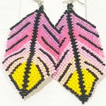 Multicolor Beaded Feather Hook Earrings Jewelry NEW Photo 1