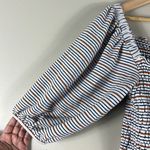 Loft  Striped White and Brown Smocked Drape 3/4 Sleeve Cottagecore Blouse Photo 3