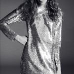 ZARA SHORT SEQUIN MINI DRESS w/ Round Neck Long Sleeves Silver NEW Photo 6