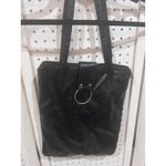 Black Faux Leather Tote Bag with Ring Detail Zipper Top Photo 1