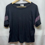 LNA ‎ Black Tee with Silver Fringe Sleeves Photo 0
