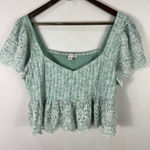 American Eagle  Babydoll Crop Top Womens Large Green Floral Fairy Cottage Boho Photo 0