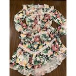 For Love & Lemons  Bailey Floral Asymmetrical long sleeve ruffle mini Dress S Photo 9