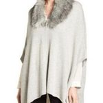 Nordstrom Wool Blend Knit Poncho with Faux Fur Collar in Heather Gray Size O/S Photo 0