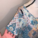 Westport Women’s Blouse Size Small Short Sleeve Floral Damask White Blue Yellow Photo 1